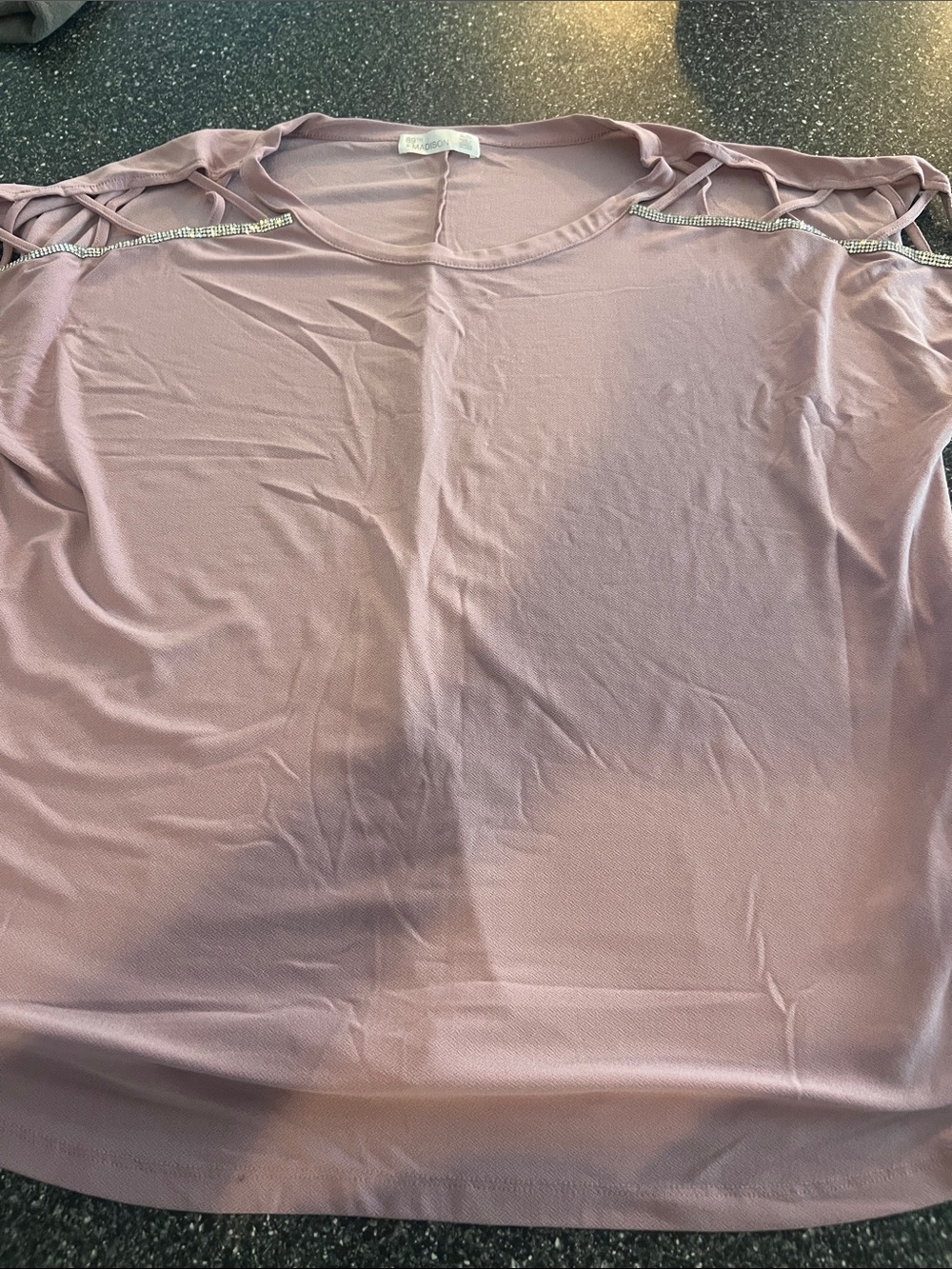 89th & Madison Dusty Rose Cold-Shoulder Blouse with Rhinestone Trim